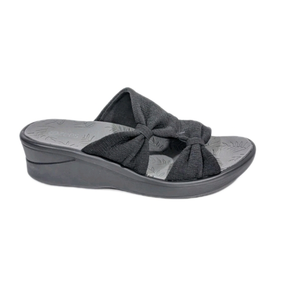 BZees Smile More Sandals sz 9.5 NEW Women Wedge Heel Black Comfort Shoes Slide - Picture 1 of 10